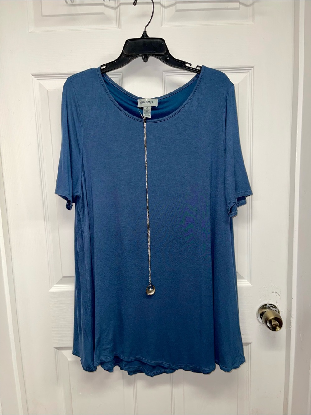 NWT Glitterscope Faux Layered Tunic Top Blue Size 1X Necklace Detail Plus
